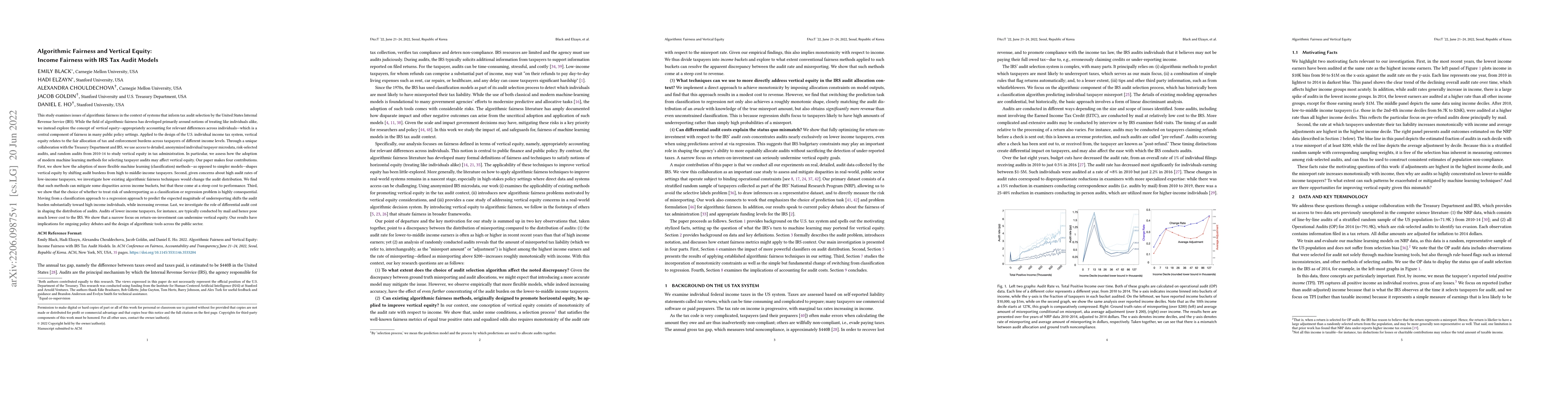 Thumbnail for Algorithmic Fairness and Vertical Equity: Income Fairness with IRS Tax
  Audit Models