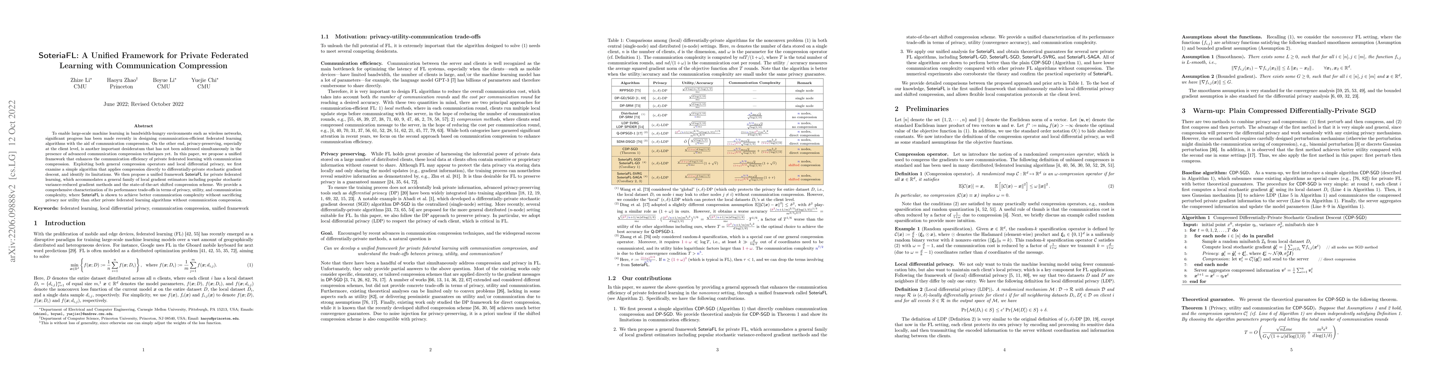 Thumbnail for SoteriaFL: A Unified Framework for Private Federated Learning with
  Communication Compression