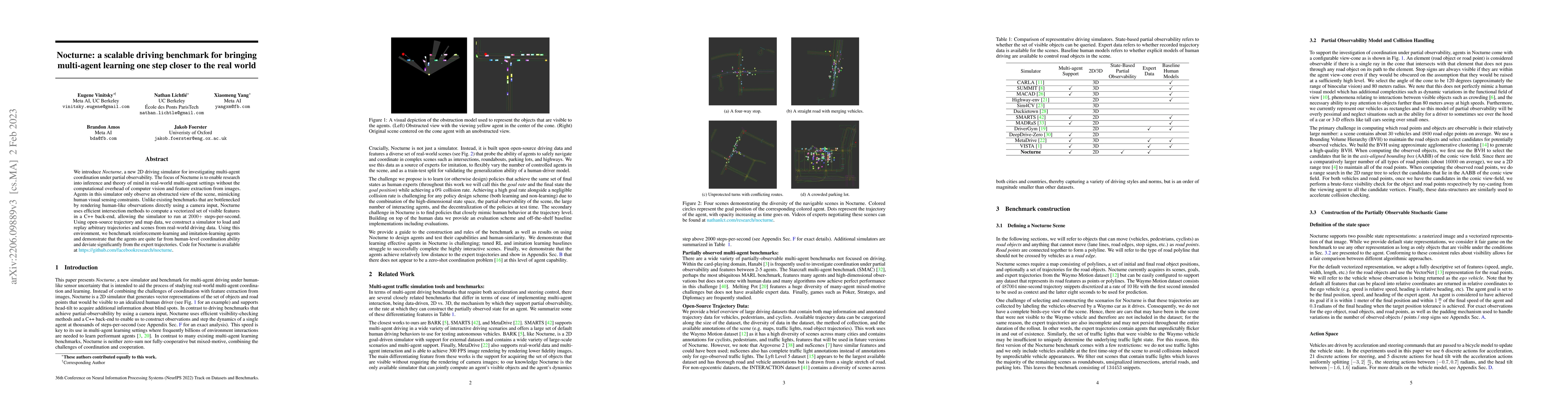 Thumbnail for Nocturne: a scalable driving benchmark for bringing multi-agent learning
  one step closer to the real world