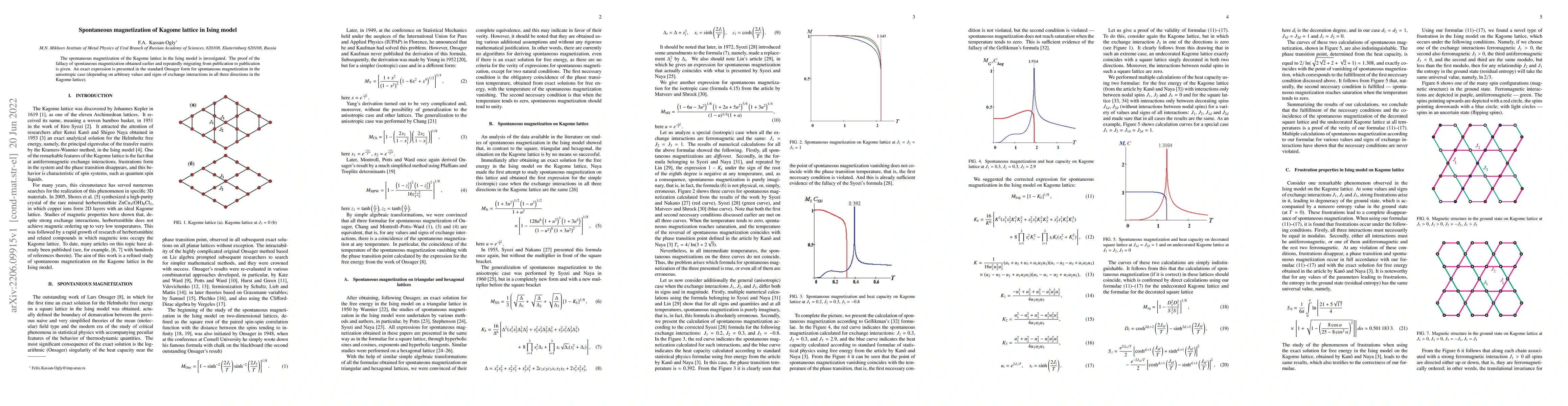 Thumbnail for Spontaneous magnetization of Kagome lattice in Ising model
