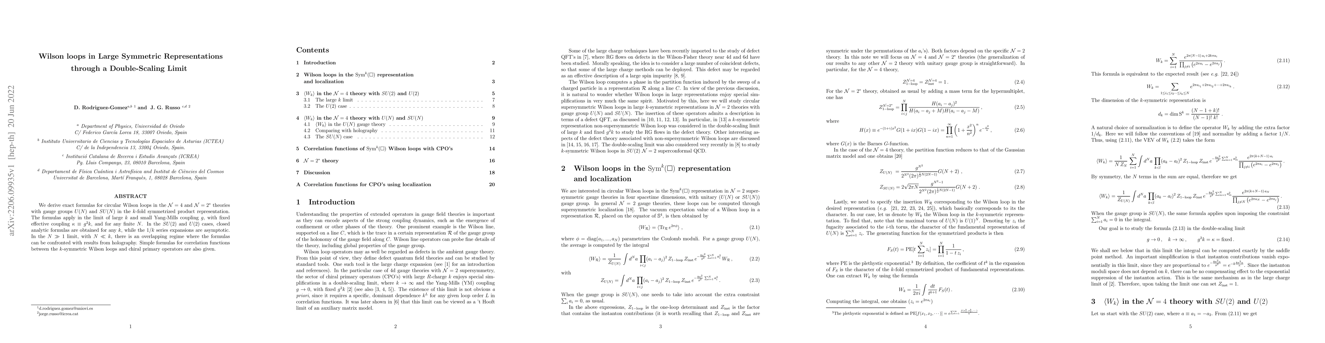 Thumbnail for Wilson loops in Large Symmetric Representations through a Double-Scaling
  Limit