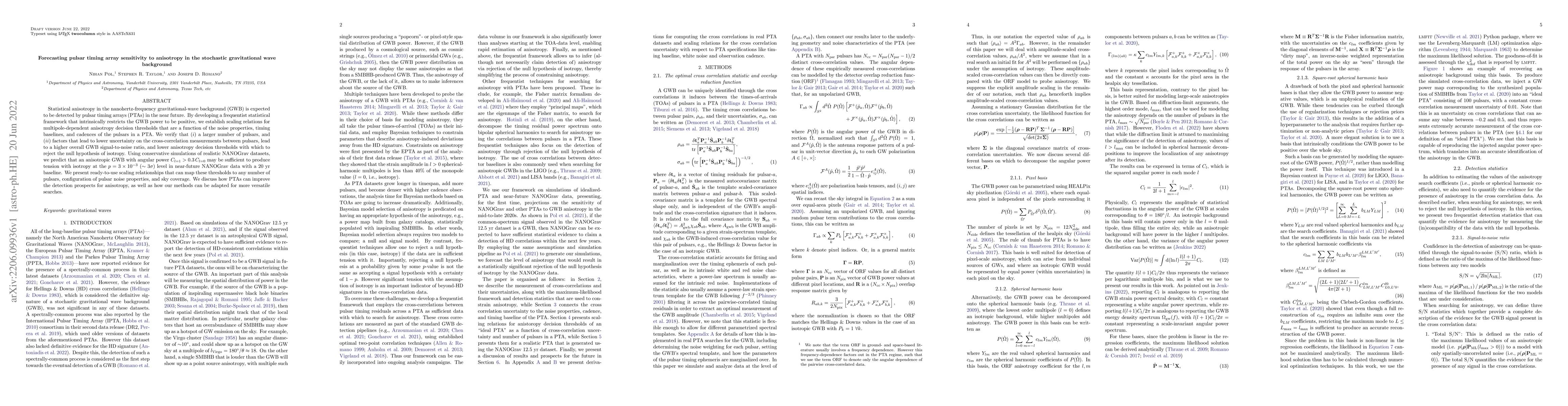 Thumbnail for Forecasting pulsar timing array sensitivity to anisotropy in the
  stochastic gravitational wave background