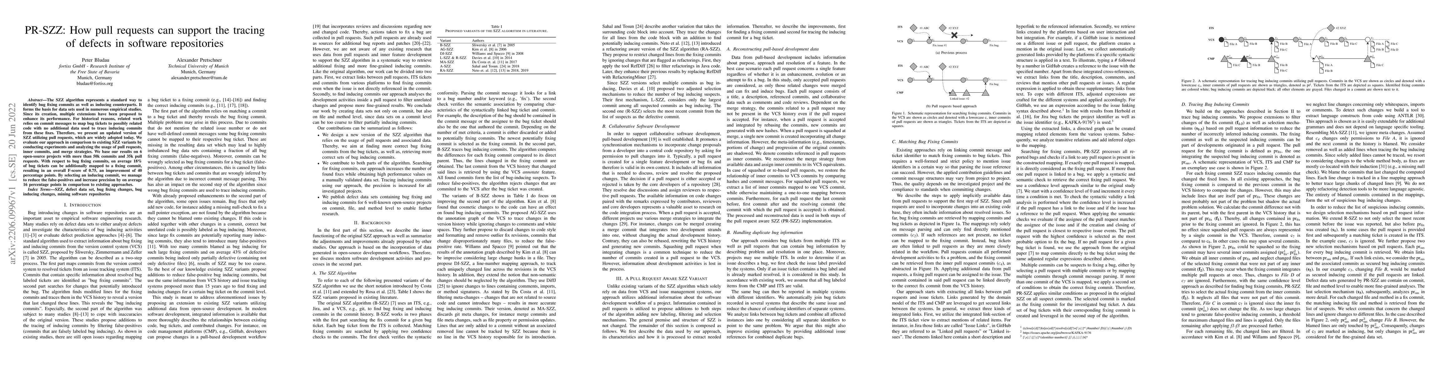 Thumbnail for PR-SZZ: How pull requests can support the tracing of defects in software
  repositories