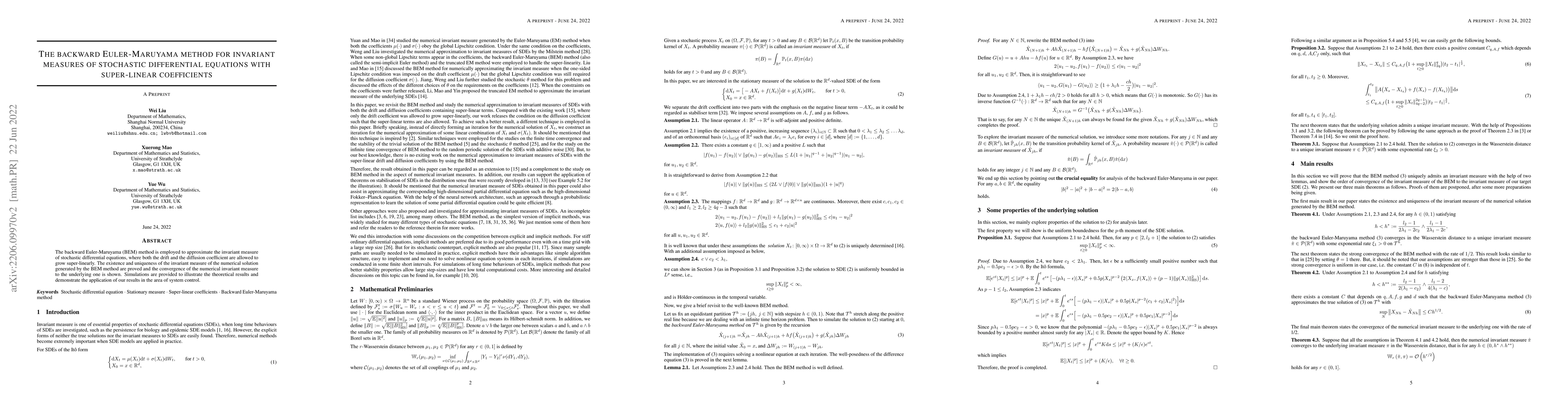 Thumbnail for The backward Euler-Maruyama method for invariant measures of stochastic
  differential equations with super-linear coefficients