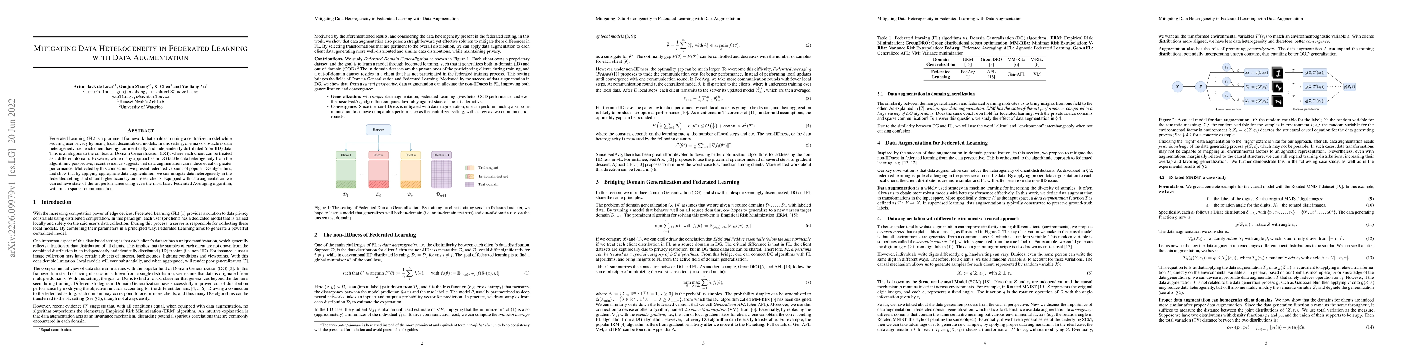 Thumbnail for Mitigating Data Heterogeneity in Federated Learning with Data
  Augmentation
