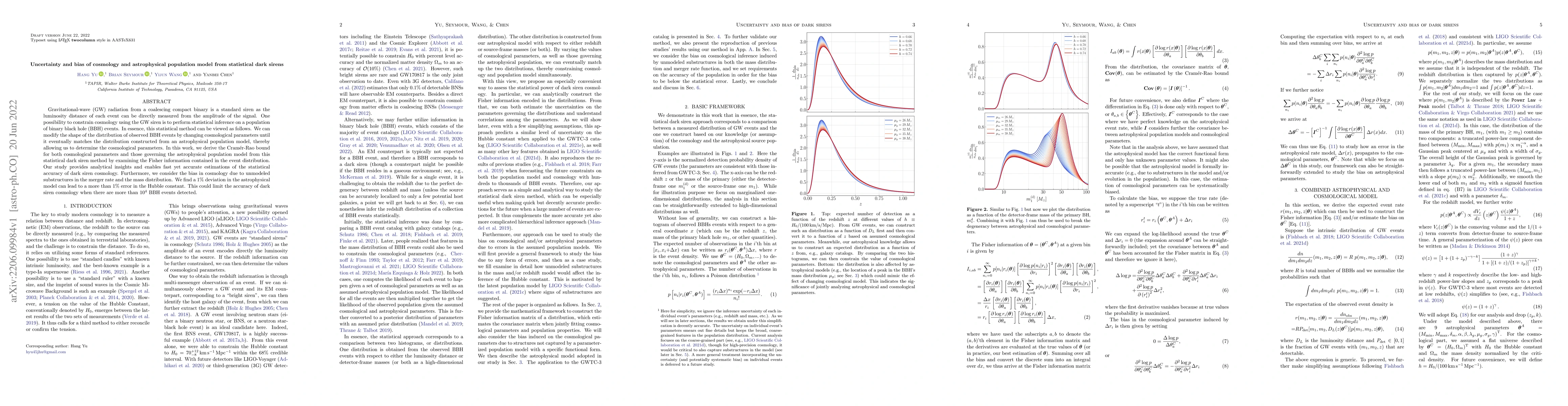 Thumbnail for Uncertainty and bias of cosmology and astrophysical population model
  from statistical dark sirens