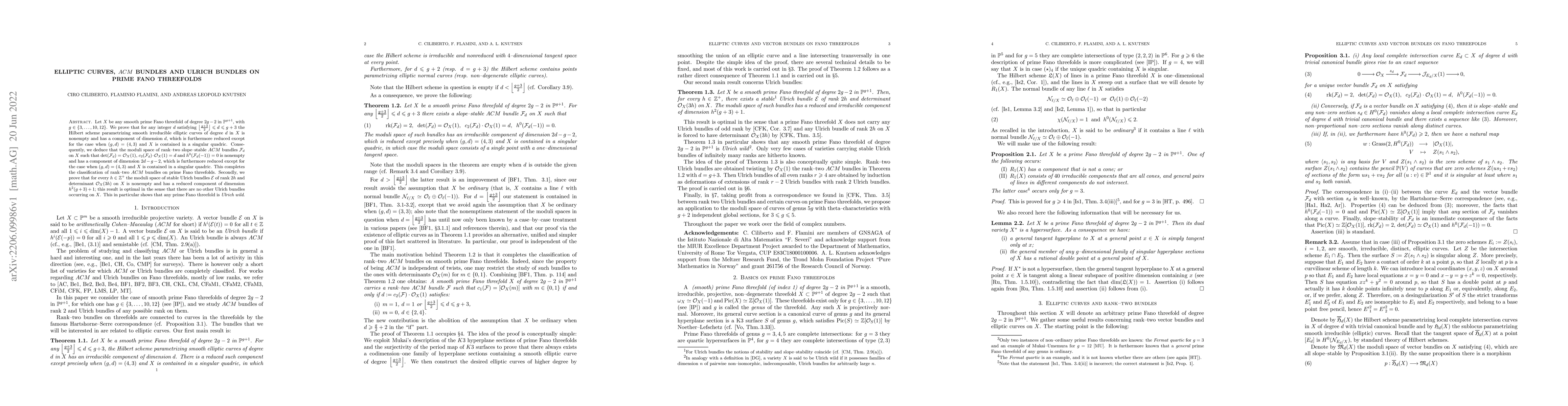 Thumbnail for Elliptic curves, ACM bundles and Ulrich bundles on prime Fano threefolds
