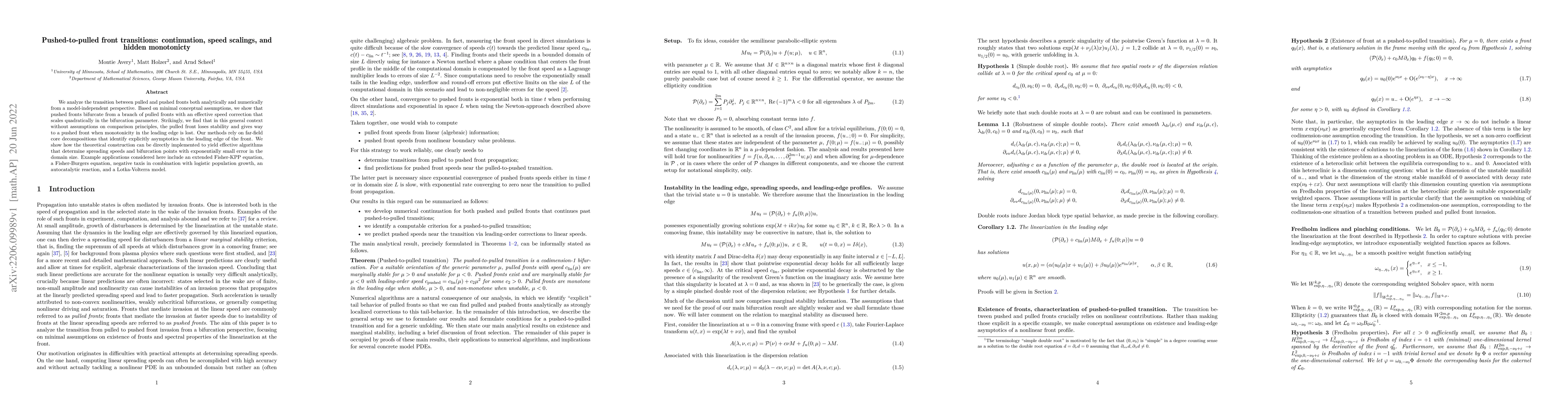Thumbnail for Pushed-to-pulled front transitions: continuation, speed scalings, and
  hidden monotonicity
