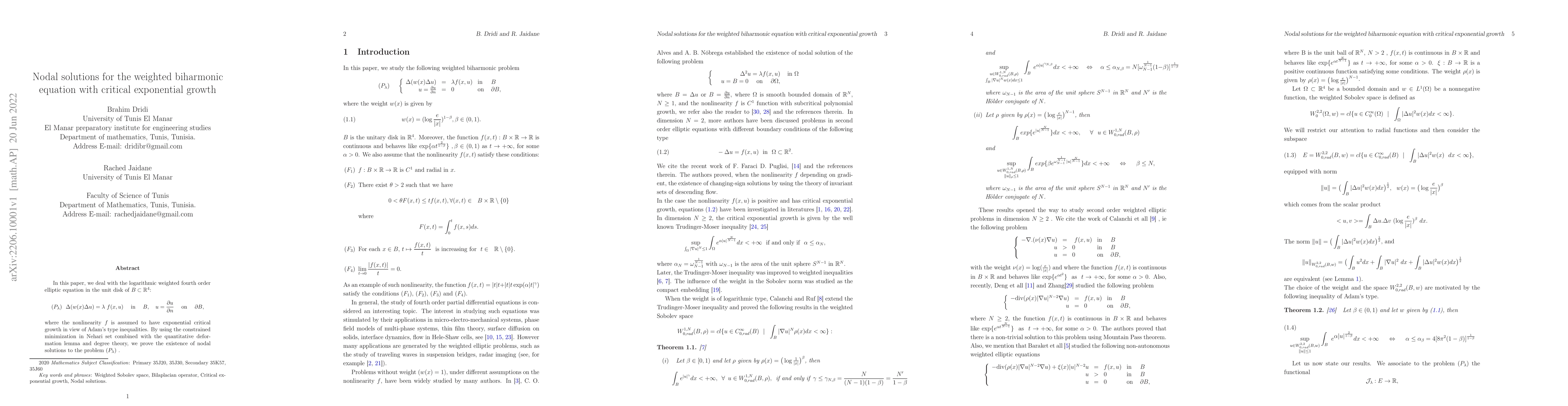 Thumbnail for Nodal solutions for the weighted biharmonic equation with critical
  exponential growth
