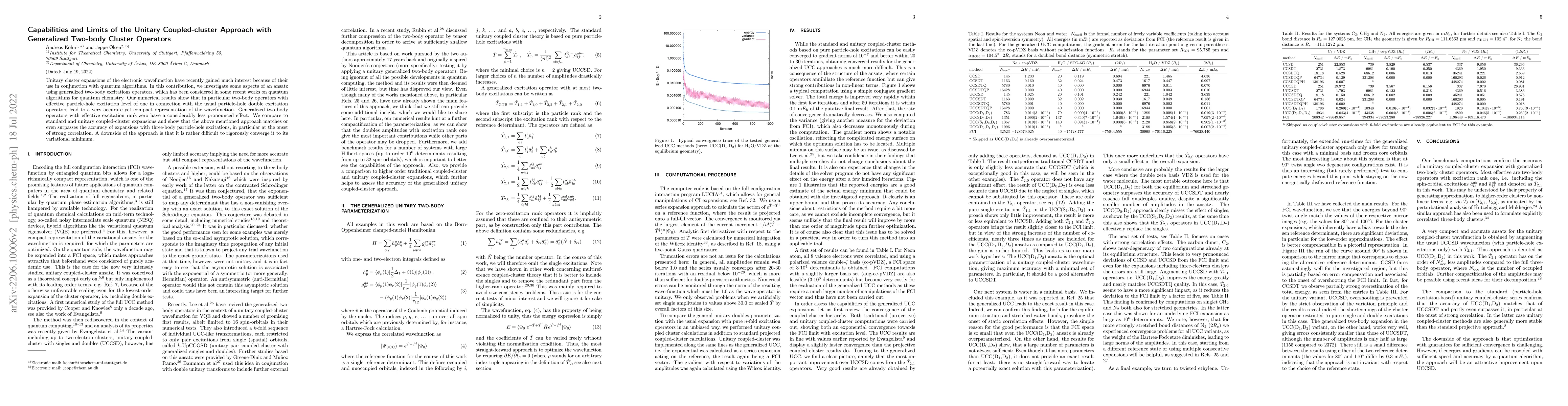 Thumbnail for Capabilities and Limits of the Unitary Coupled-cluster Approach with
  Generalized Two-body Cluster Operators