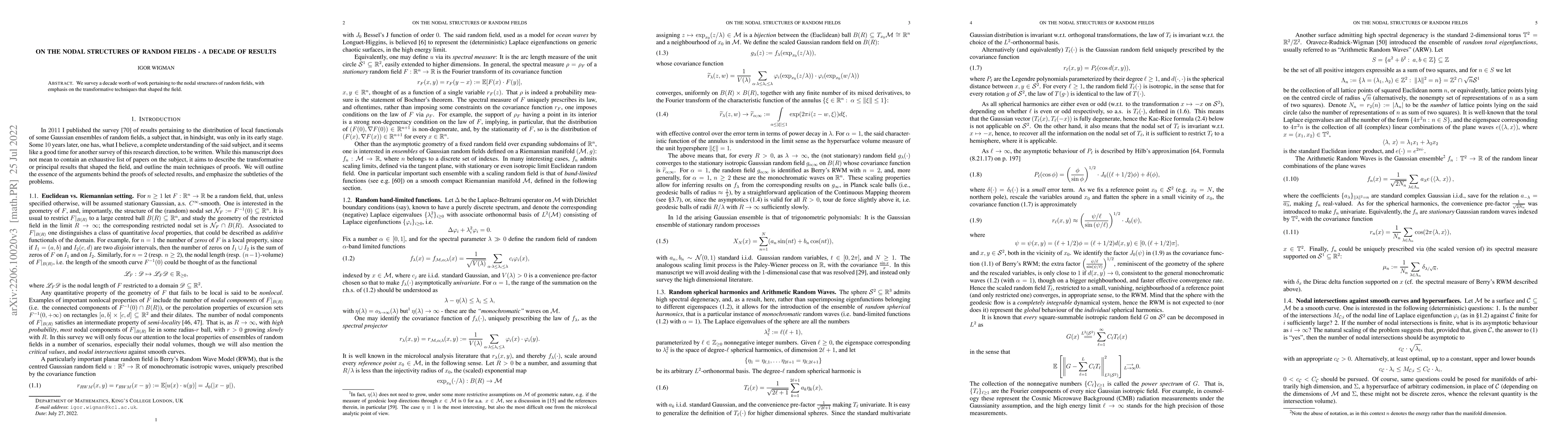 Thumbnail for On the nodal structures of random fields -- a decade of results