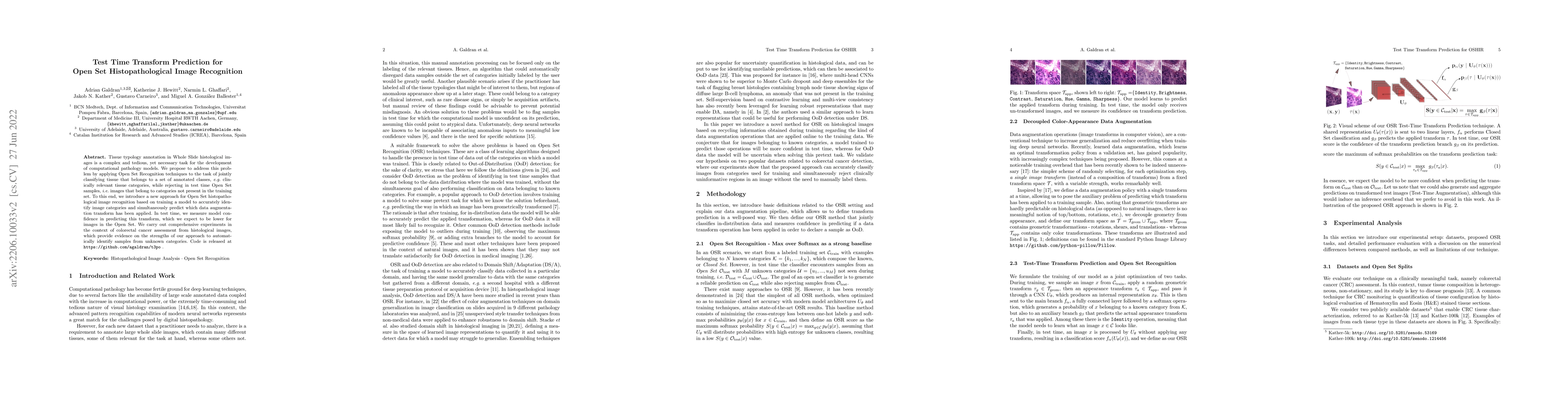Thumbnail for Test Time Transform Prediction for Open Set Histopathological Image
  Recognition