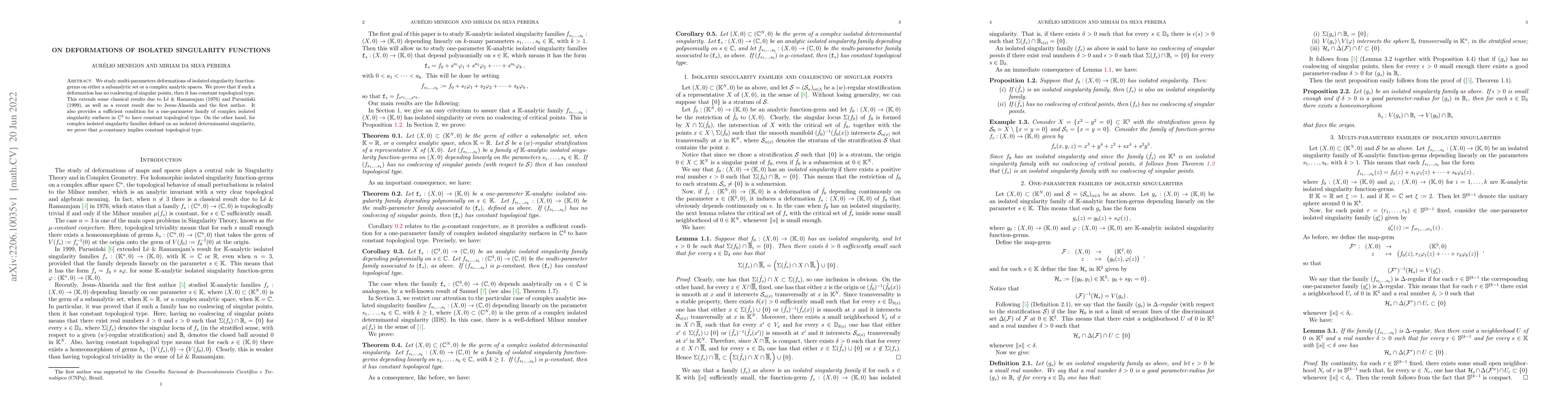 Thumbnail for On deformations of isolated singularity functions