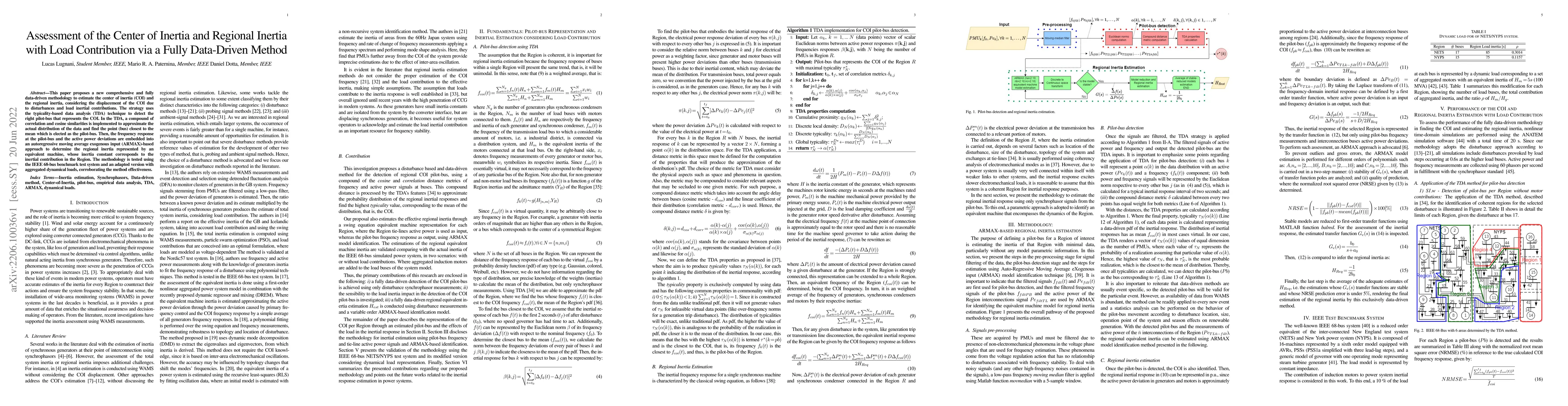 Thumbnail for Assessment of the Center of Inertia and Regional Inertia with Load
  Contribution via a Fully Data-Driven Method