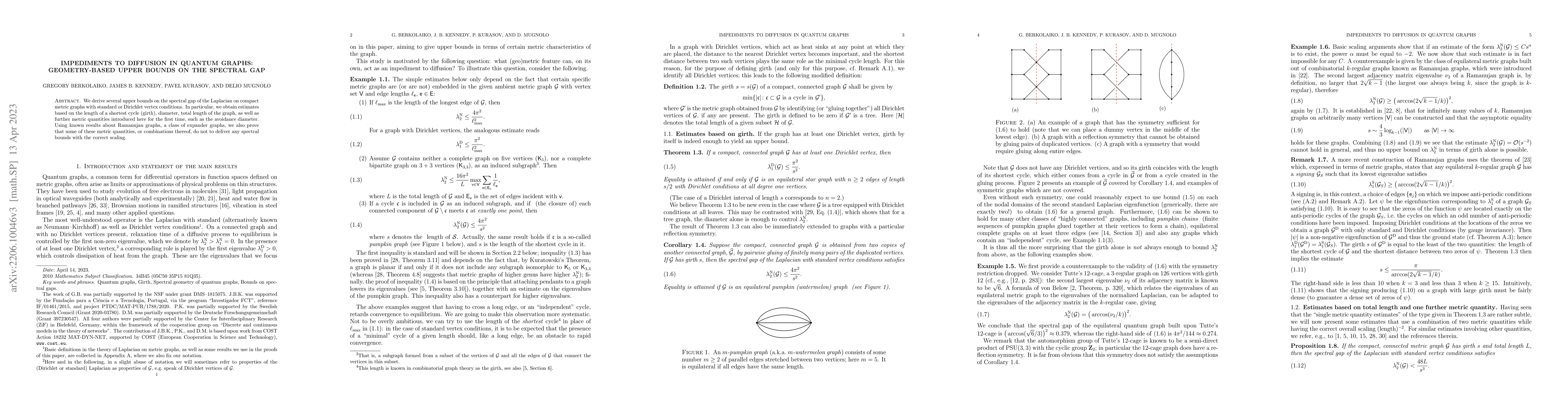 Thumbnail for Impediments to diffusion in quantum graphs: geometry-based upper bounds
  on the spectral gap