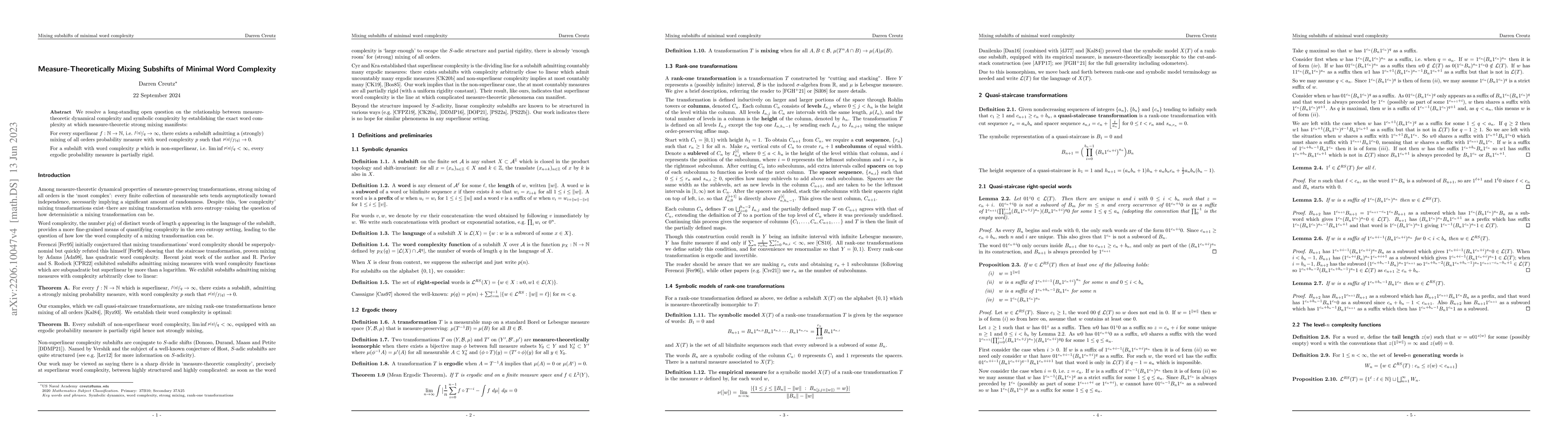 Thumbnail for Measure-Theoretically Mixing Subshifts of Minimal Word Complexity