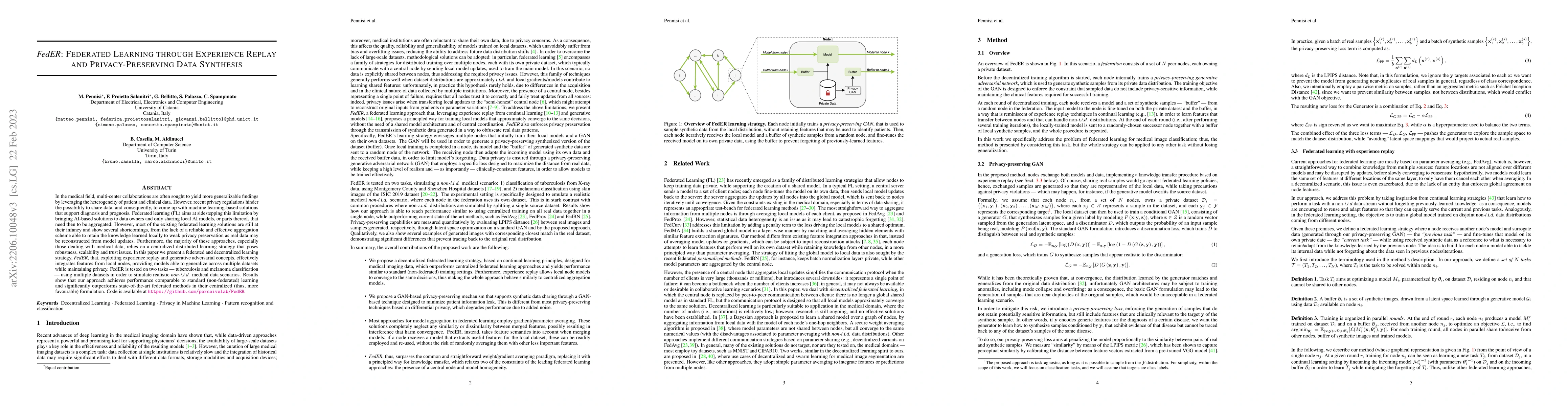 Thumbnail for FedER: Federated Learning through Experience Replay and
  Privacy-Preserving Data Synthesis