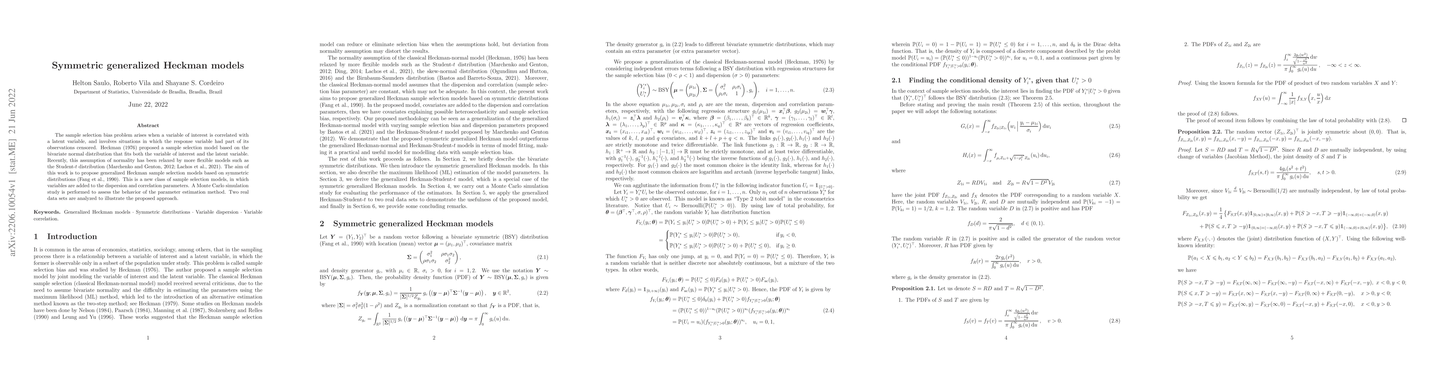Thumbnail for Symmetric generalized Heckman models