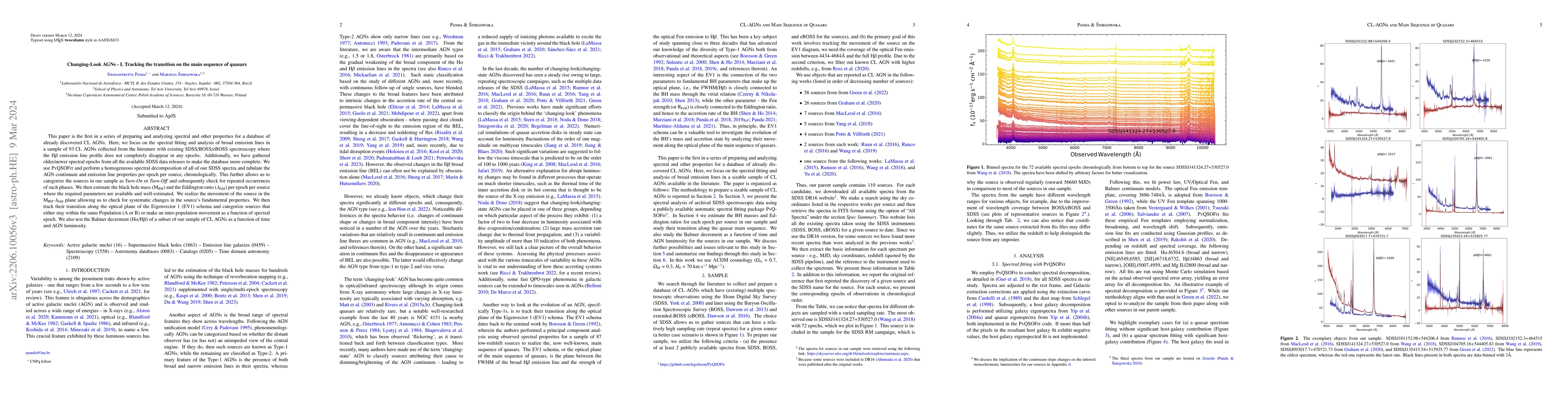 Thumbnail for Changing-Look AGNs -- I. Tracking the transition on the main sequence of
  quasars