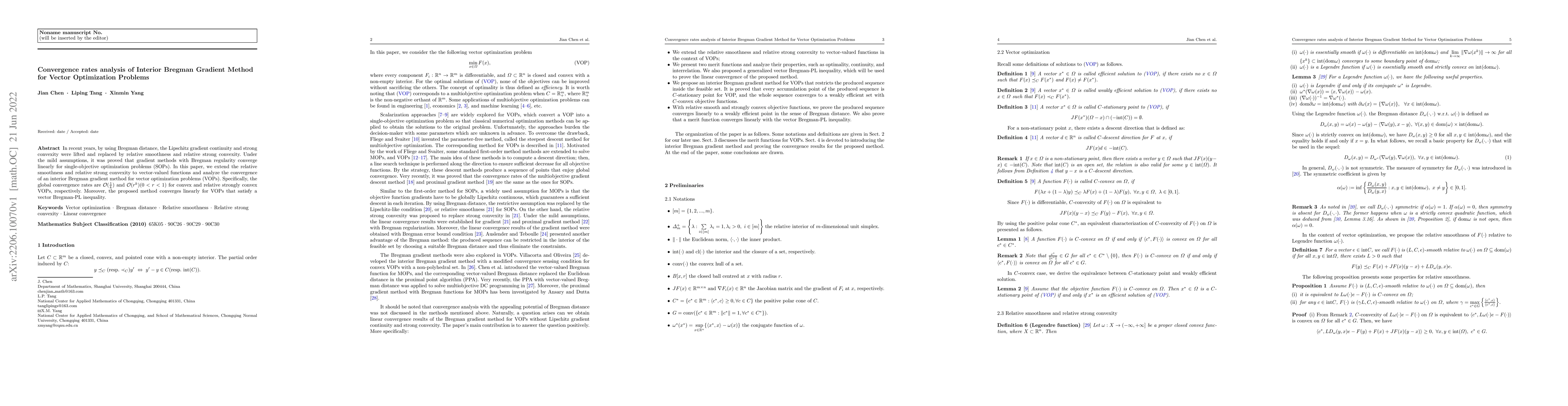 Thumbnail for Convergence rates analysis of Interior Bregman Gradient Method for
  Vector Optimization Problems