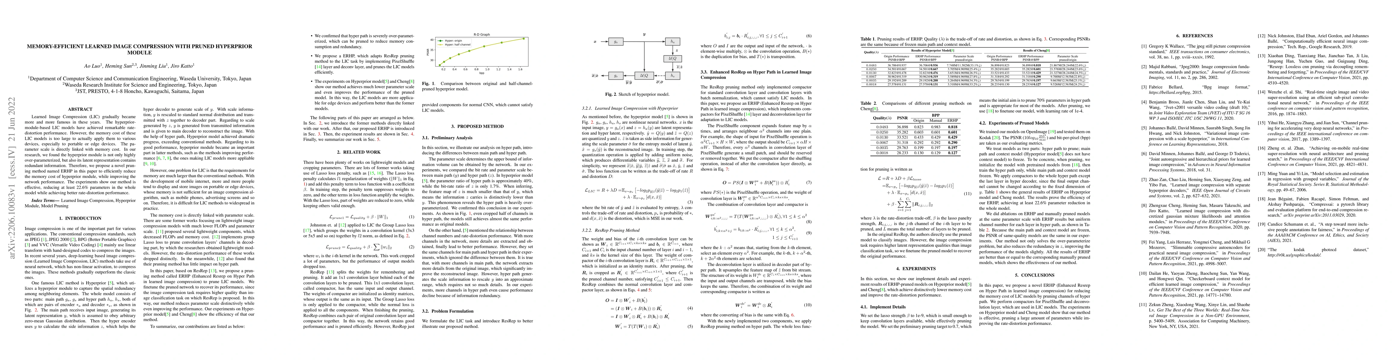 Thumbnail for Memory-Efficient Learned Image Compression with Pruned Hyperprior Module
