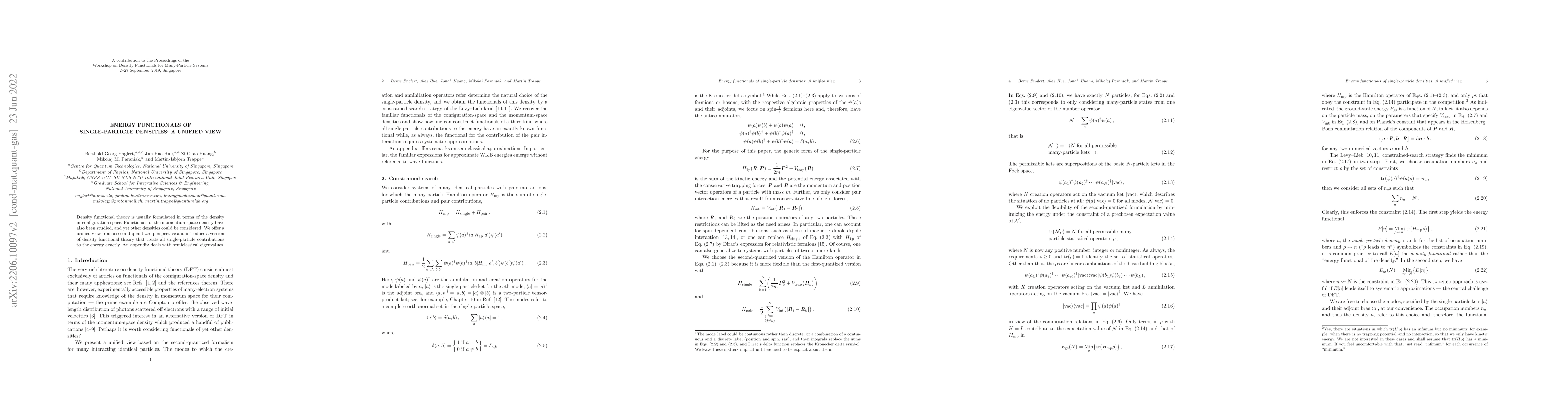 Thumbnail for Energy functionals of single-particle densities: A unified view