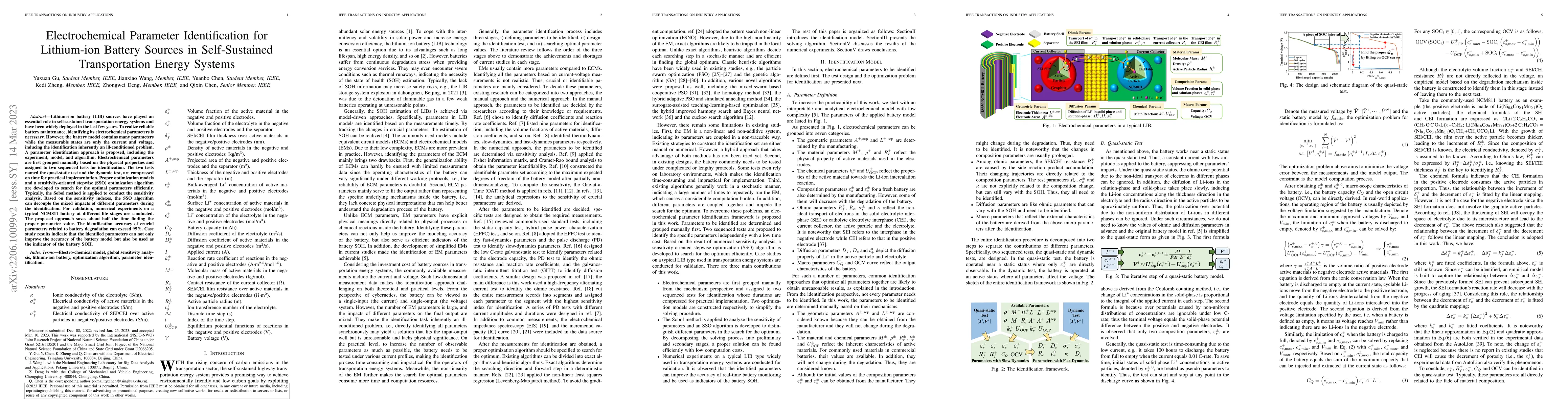 Thumbnail for Electrochemical Parameter Identification for Lithium-ion Battery Sources
  in Self-Sustained Transportation Energy Systems