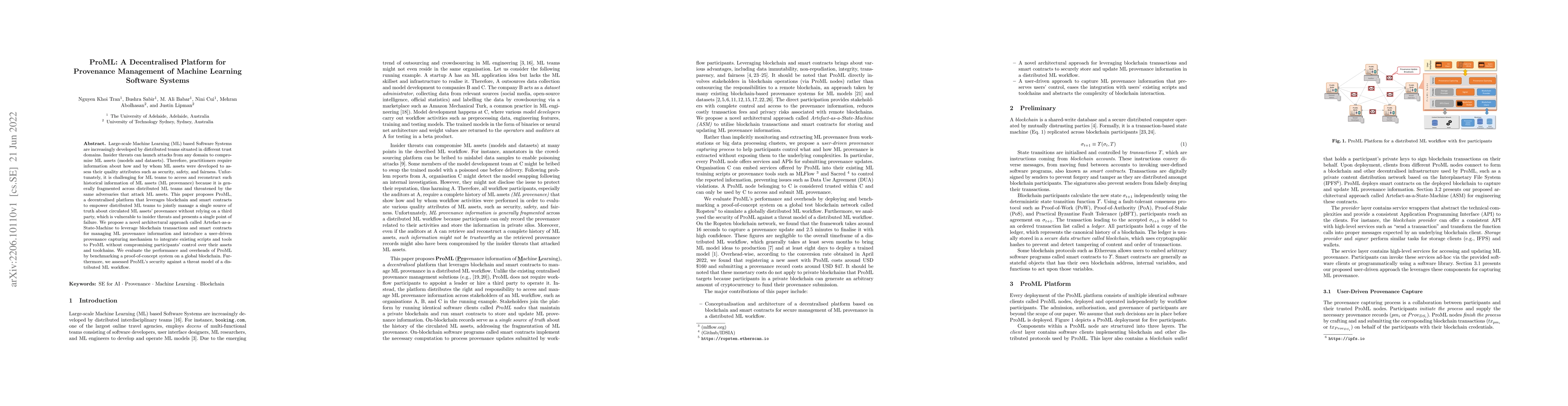 Thumbnail for ProML: A Decentralised Platform for Provenance Management of Machine
  Learning Software Systems