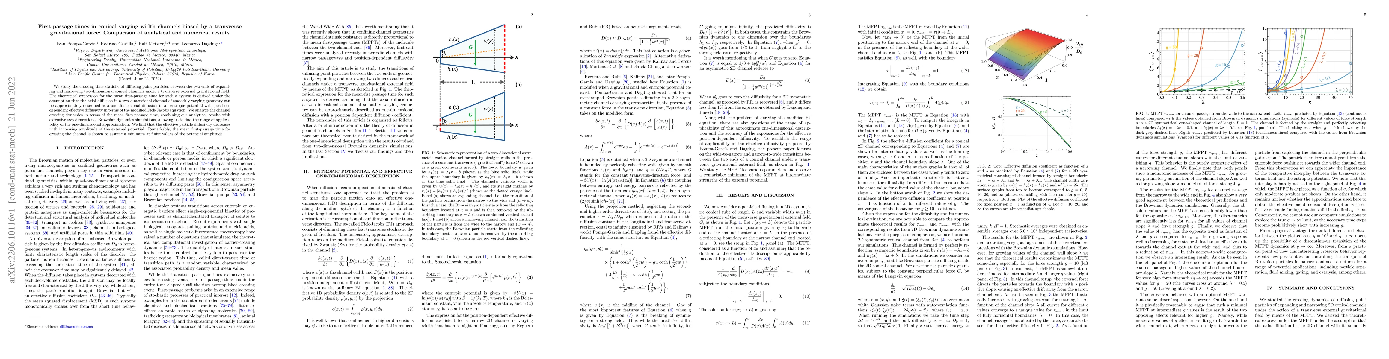 Thumbnail for First-passage times in conical varying-width channels biased by a
  transverse gravitational force: Comparison of analytical and numerical
  results