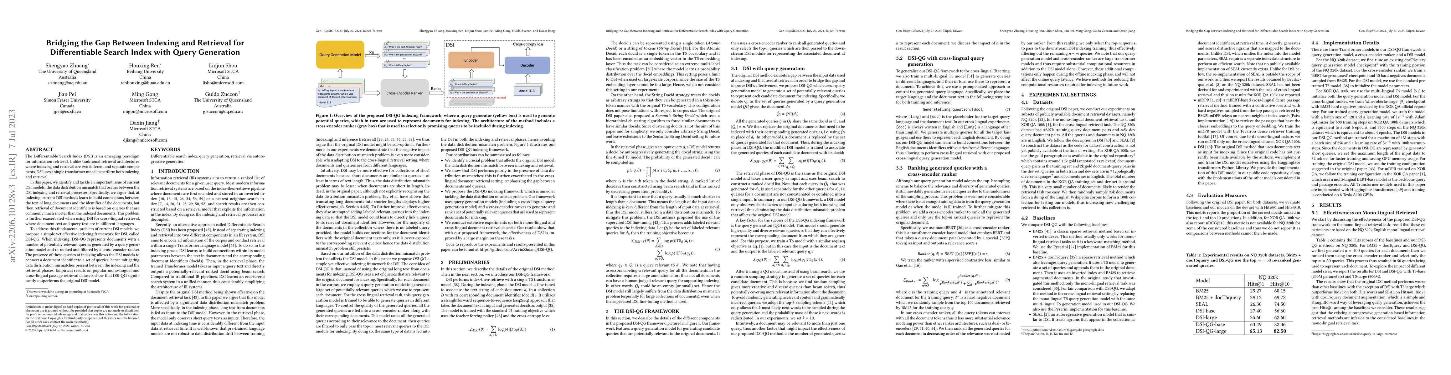 Thumbnail for Bridging the Gap Between Indexing and Retrieval for Differentiable
  Search Index with Query Generation