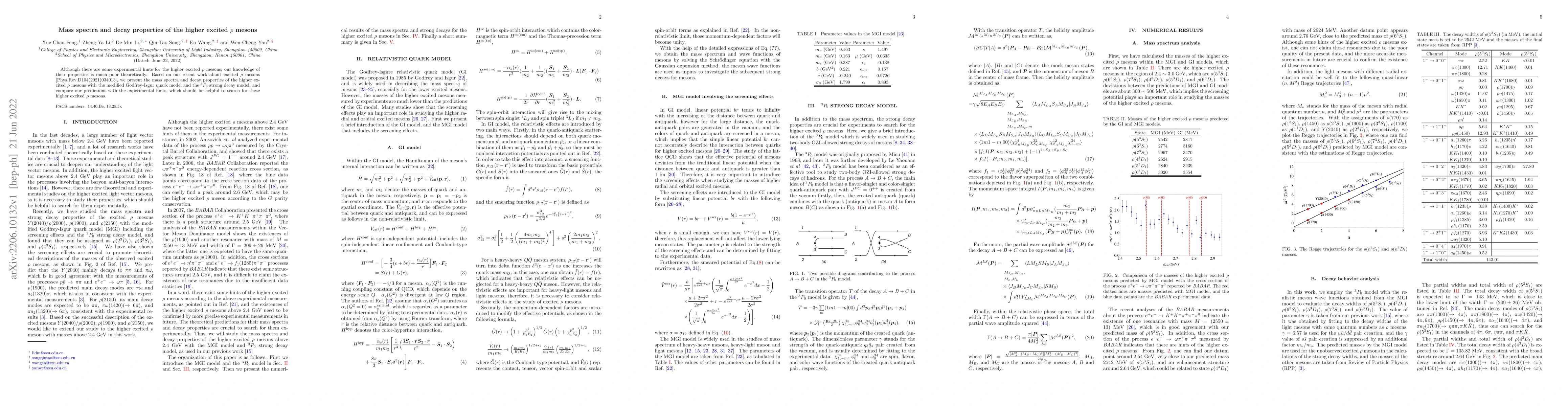 Thumbnail for Mass spectra and decay properties of the higher excited $\rho$ mesons