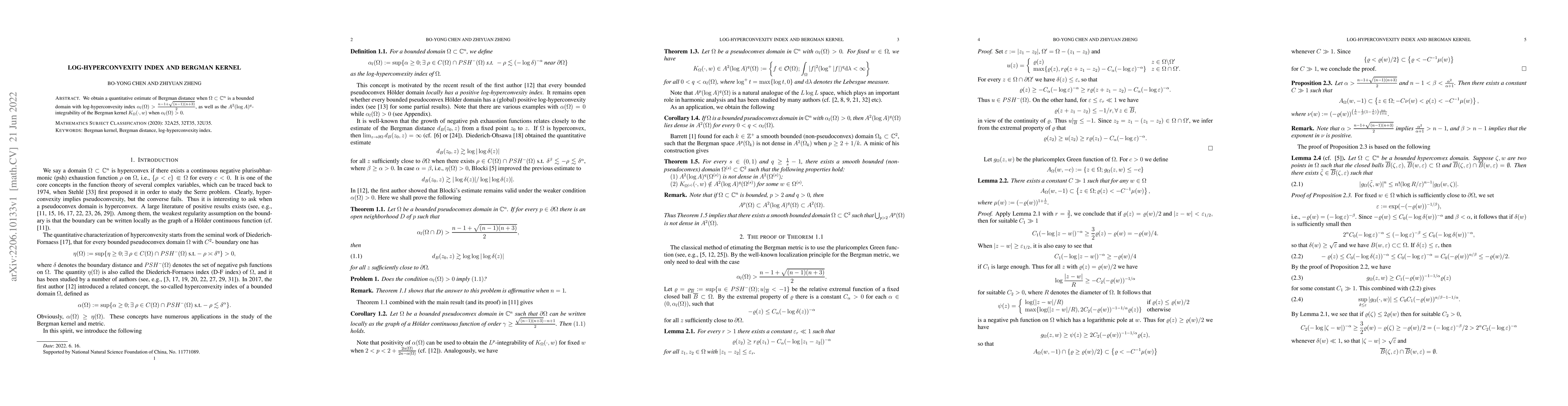 Thumbnail for Log-hyperconvexity index and Bergman kernel