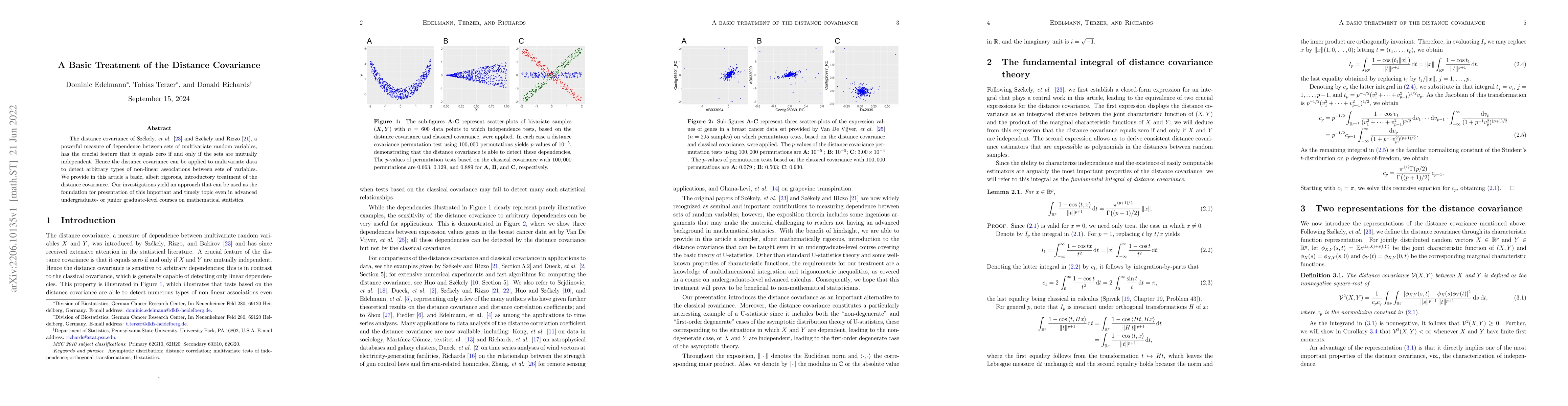 Thumbnail for A Basic Treatment of the Distance Covariance