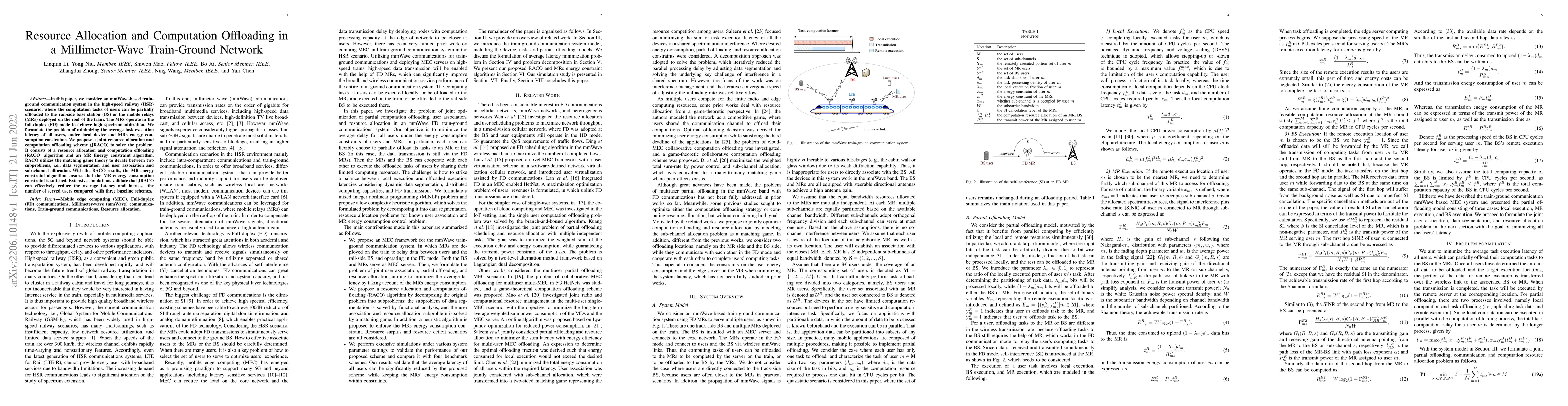 Thumbnail for Resource Allocation and Computation Offloading in a Millimeter-Wave
  Train-Ground Network