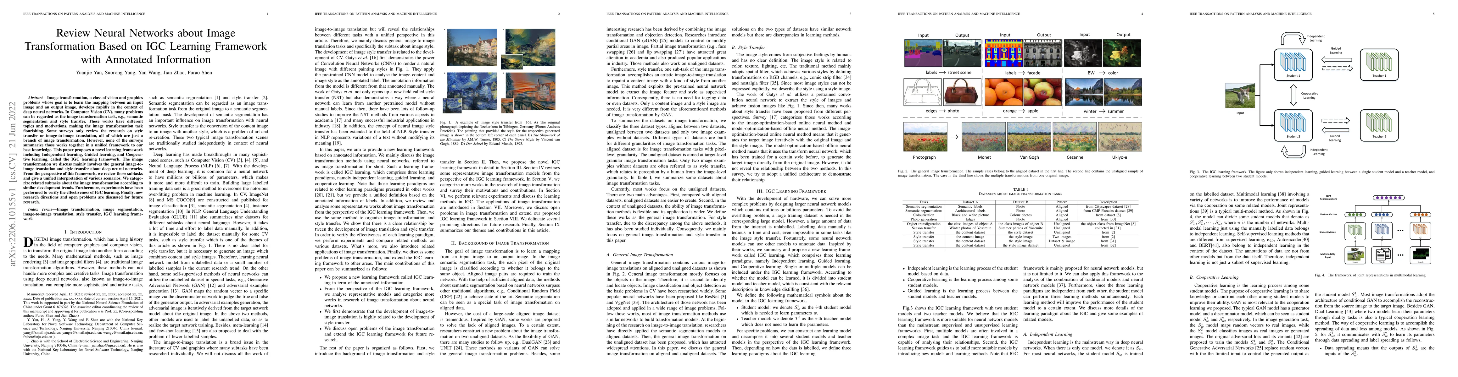 Thumbnail for Review Neural Networks about Image Transformation Based on IGC Learning
  Framework with Annotated Information