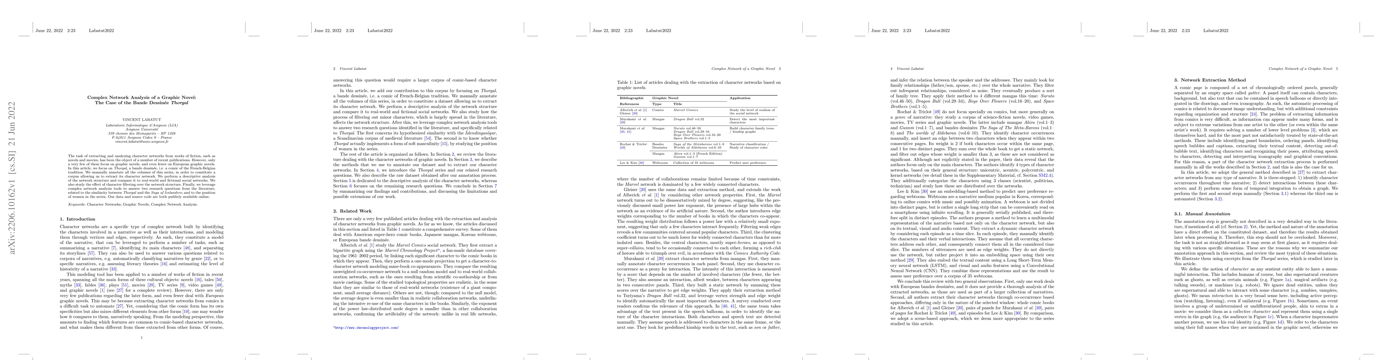 Thumbnail for Complex Network Analysis of a Graphic Novel: The Case of the Bande
  Dessin\'ee Thorgal