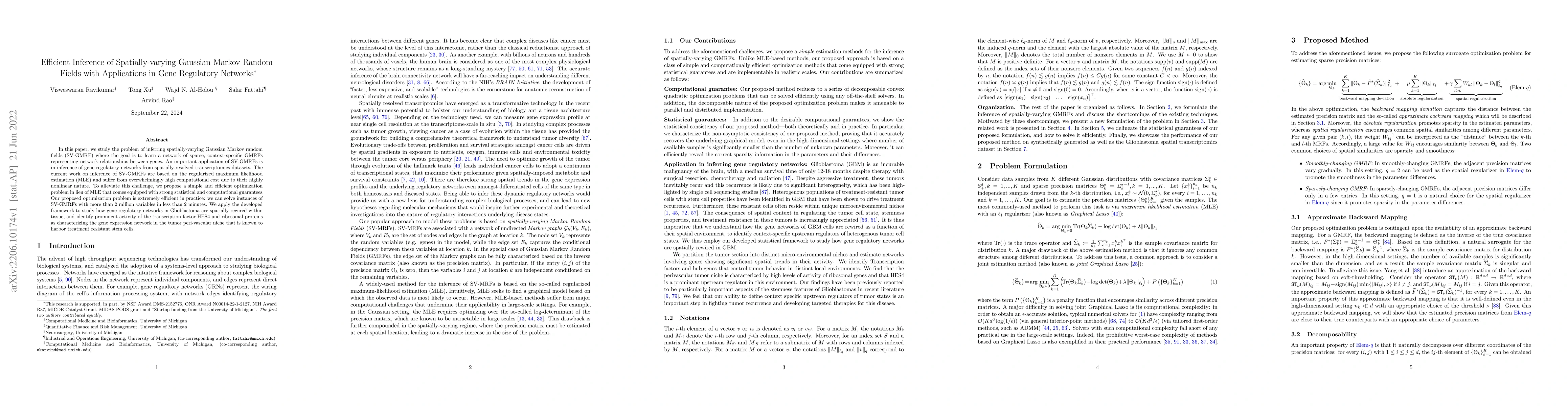 Thumbnail for Efficient Inference of Spatially-varying Gaussian Markov Random Fields
  with Applications in Gene Regulatory Networks