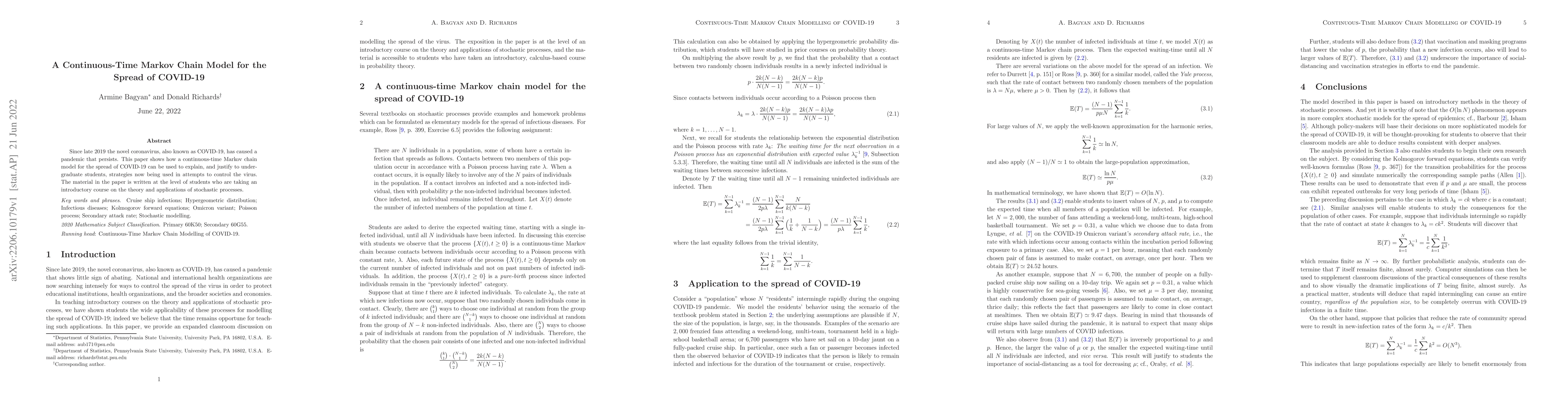 Thumbnail for A Continuous-Time Markov Chain Model for the Spread of COVID-19