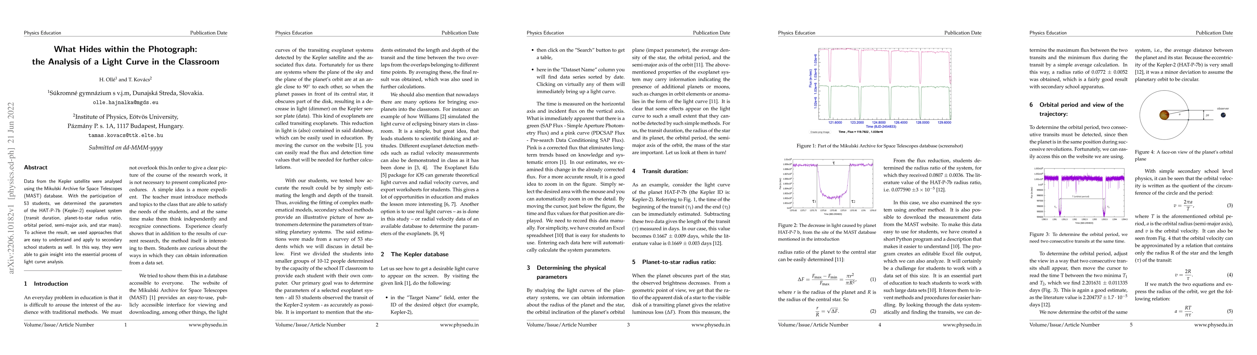 Thumbnail for What Hides within the Photograph: the Analysis of a Light Curve in the
  Classroom