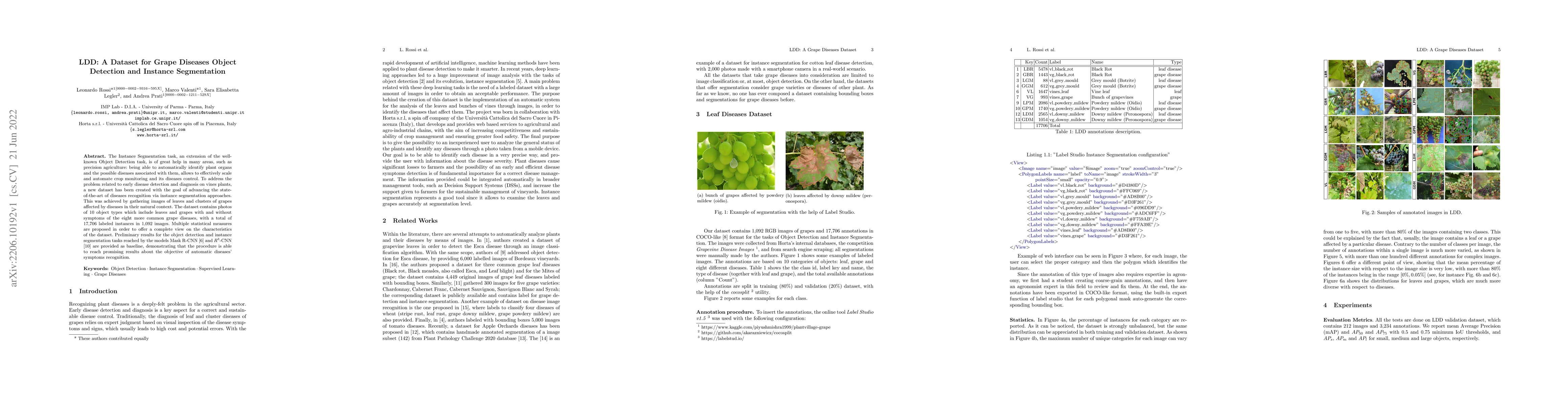Thumbnail for LDD: A Dataset for Grape Diseases Object Detection and Instance
  Segmentation