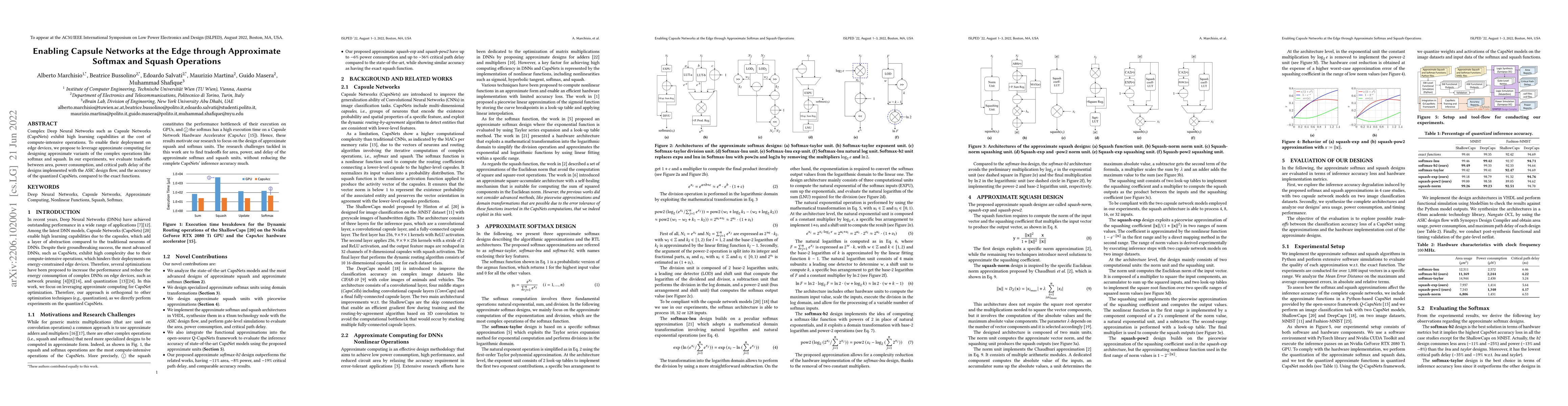 Thumbnail for Enabling Capsule Networks at the Edge through Approximate Softmax and
  Squash Operations