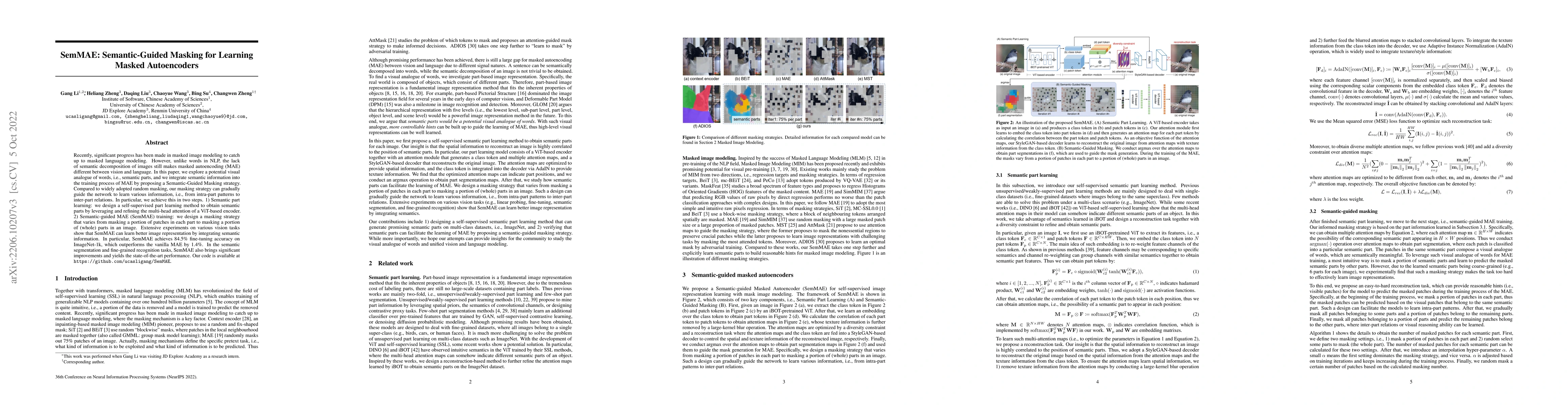 Thumbnail for SemMAE: Semantic-Guided Masking for Learning Masked Autoencoders
