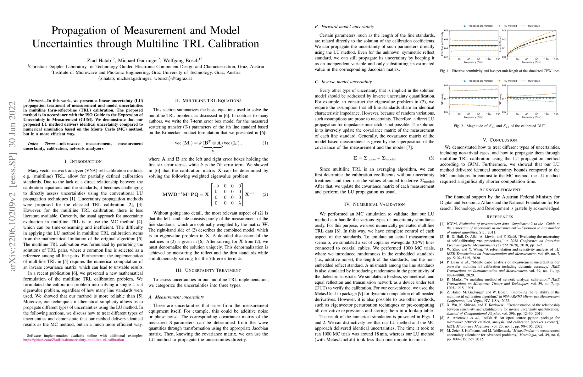 Thumbnail for Propagation of Measurement and Model Uncertainties through Multiline TRL
  Calibration