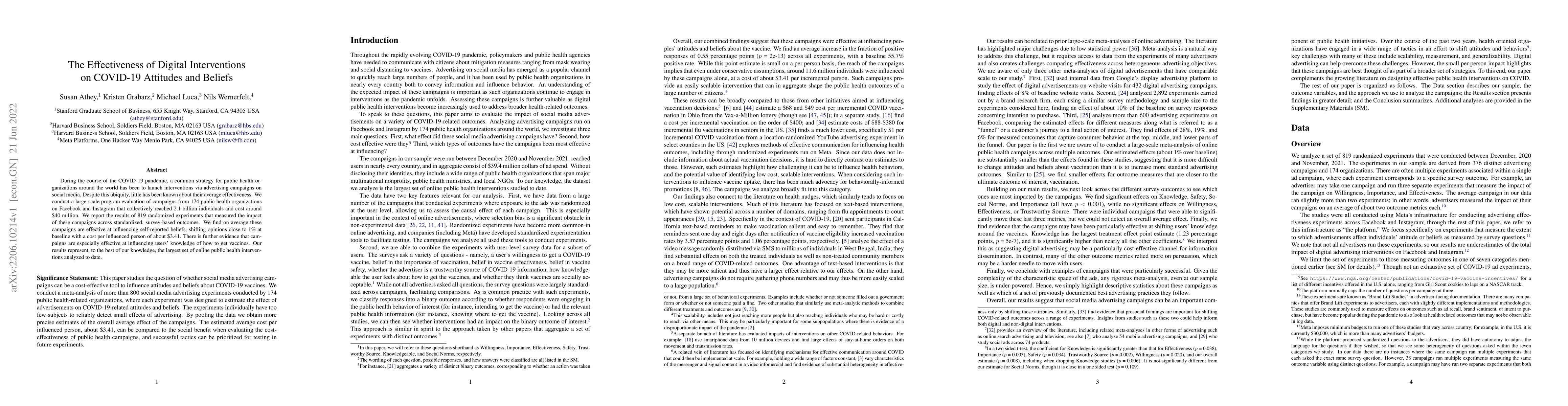 Thumbnail for The Effectiveness of Digital Interventions on COVID-19 Attitudes and
  Beliefs