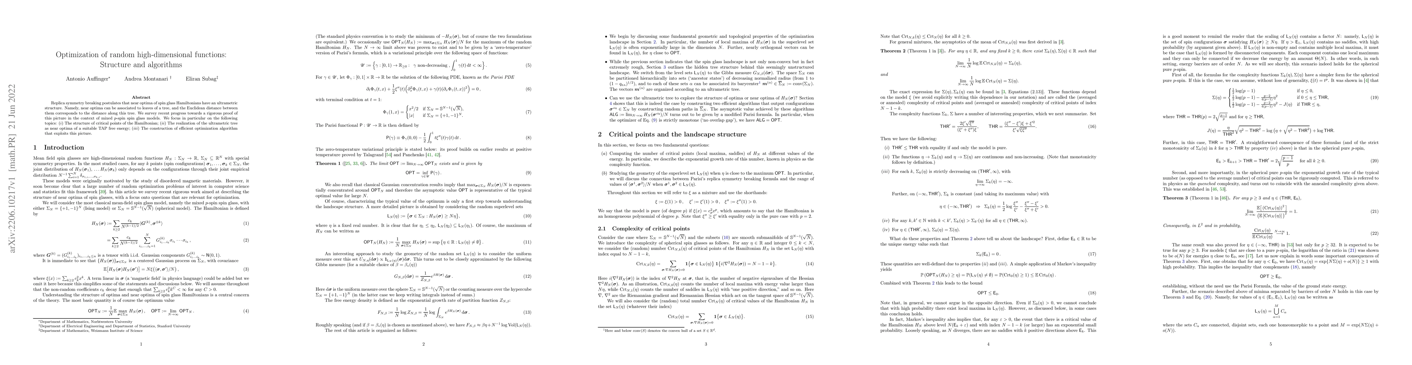 Thumbnail for Optimization of random high-dimensional functions: Structure and
  algorithms