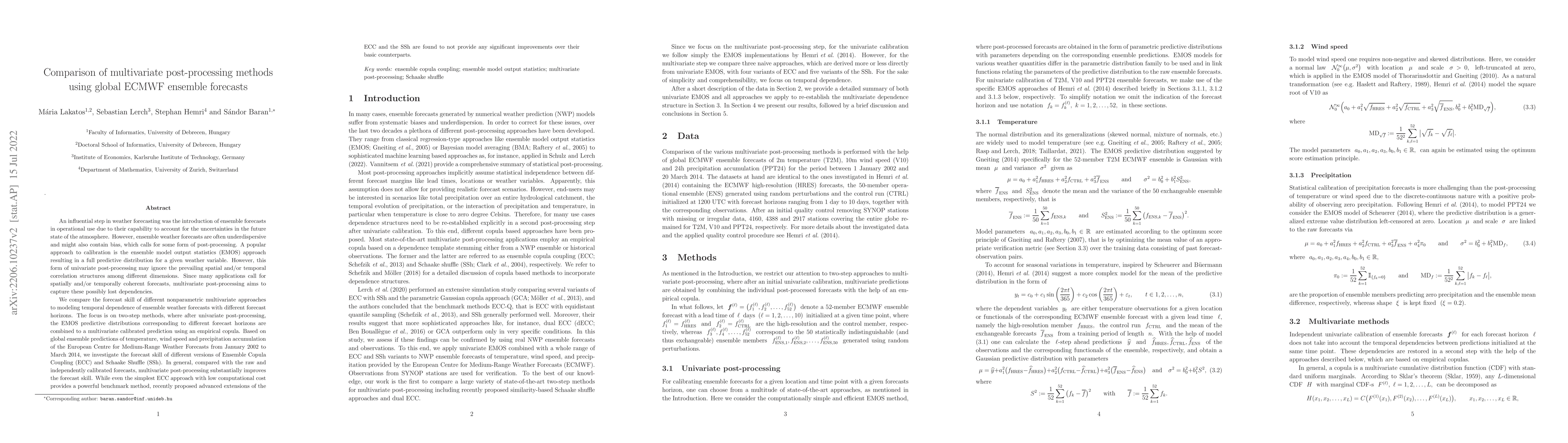 Thumbnail for Comparison of multivariate post-processing methods using global ECMWF
  ensemble forecasts