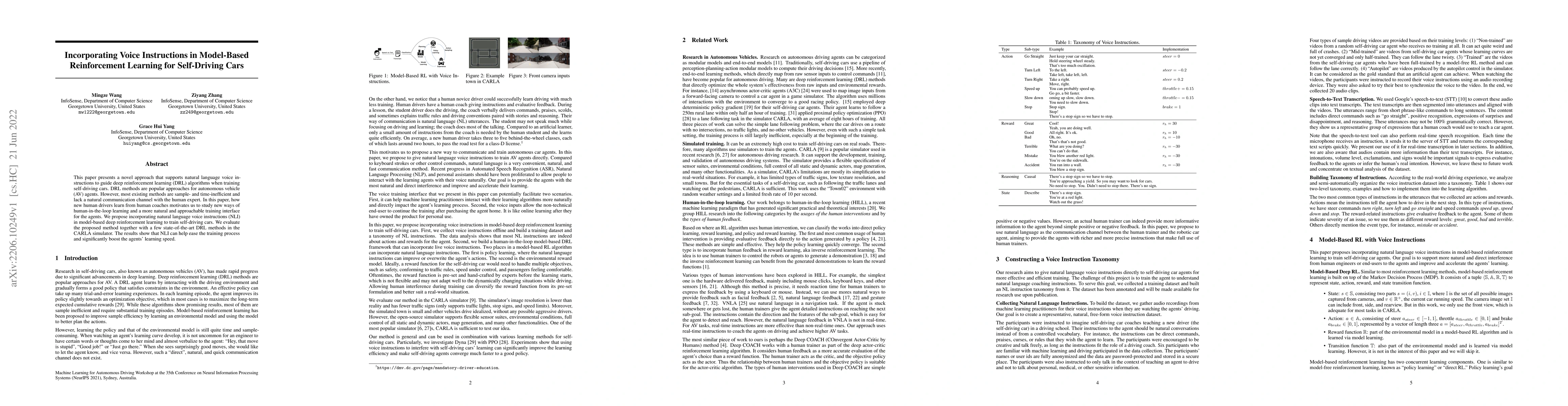 Thumbnail for Incorporating Voice Instructions in Model-Based Reinforcement Learning
  for Self-Driving Cars