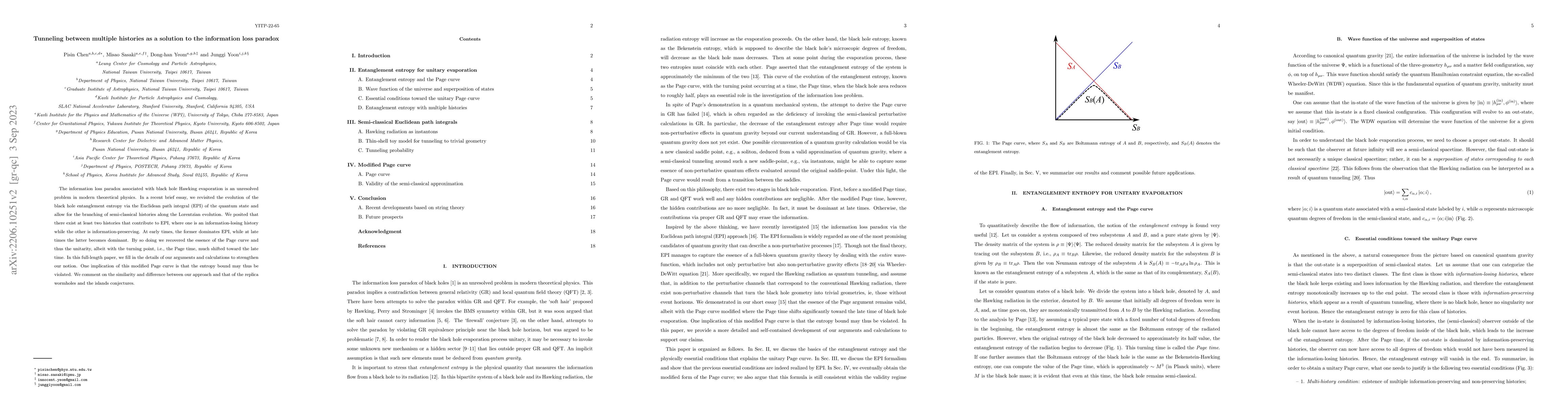 Thumbnail for Tunneling between multiple histories as a solution to the information
  loss paradox