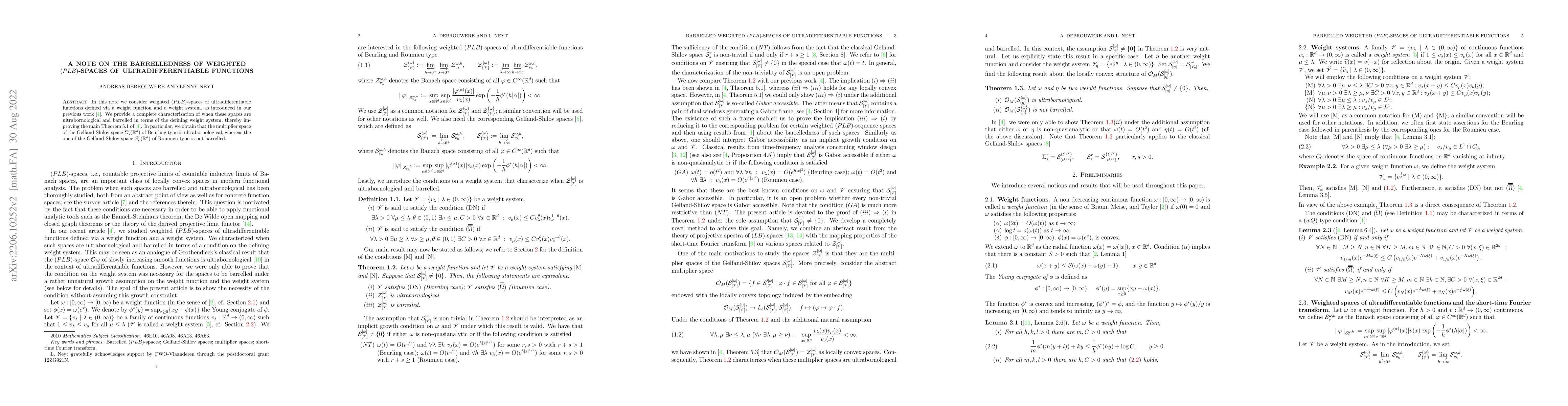 Thumbnail for A note on the barrelledness of weighted $(PLB)$-spaces of
  ultradifferentiable functions