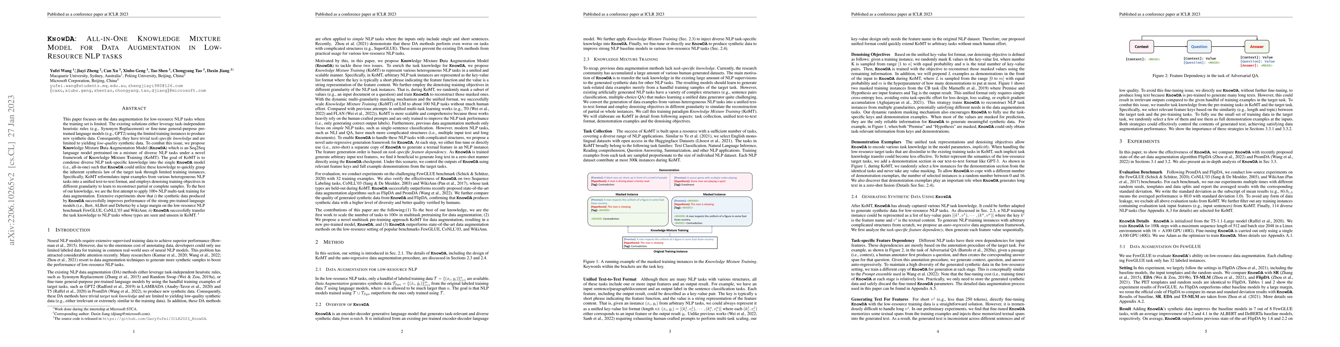 Thumbnail for KnowDA: All-in-One Knowledge Mixture Model for Data Augmentation in
  Low-Resource NLP